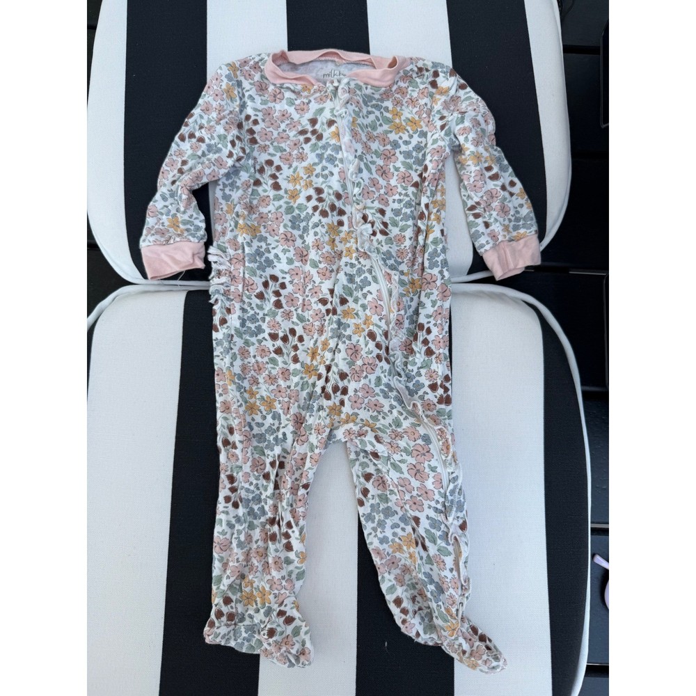 Milkberry Baby Girls Floral Ruffle Back Bamboo Footie Pajamas 0-3M Pink Blue