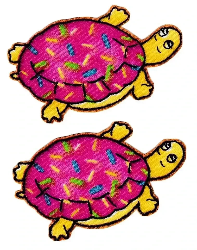 turtle fabric applique iron on pink not embroidered 2.5 inch set