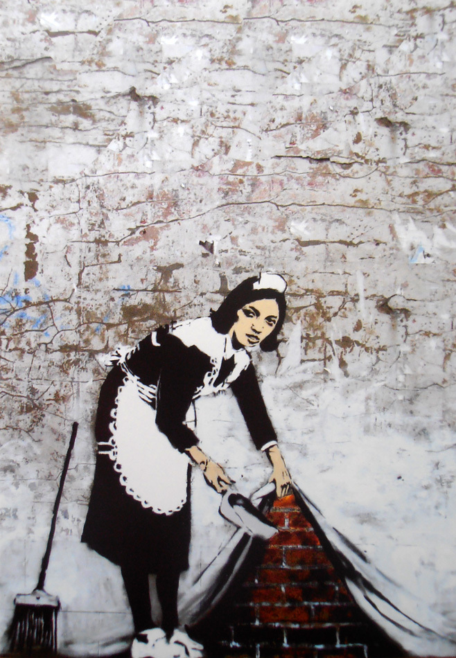 BANKSY STREET ART *FRAMED* CANVAS PRINT Maid sweeping 16