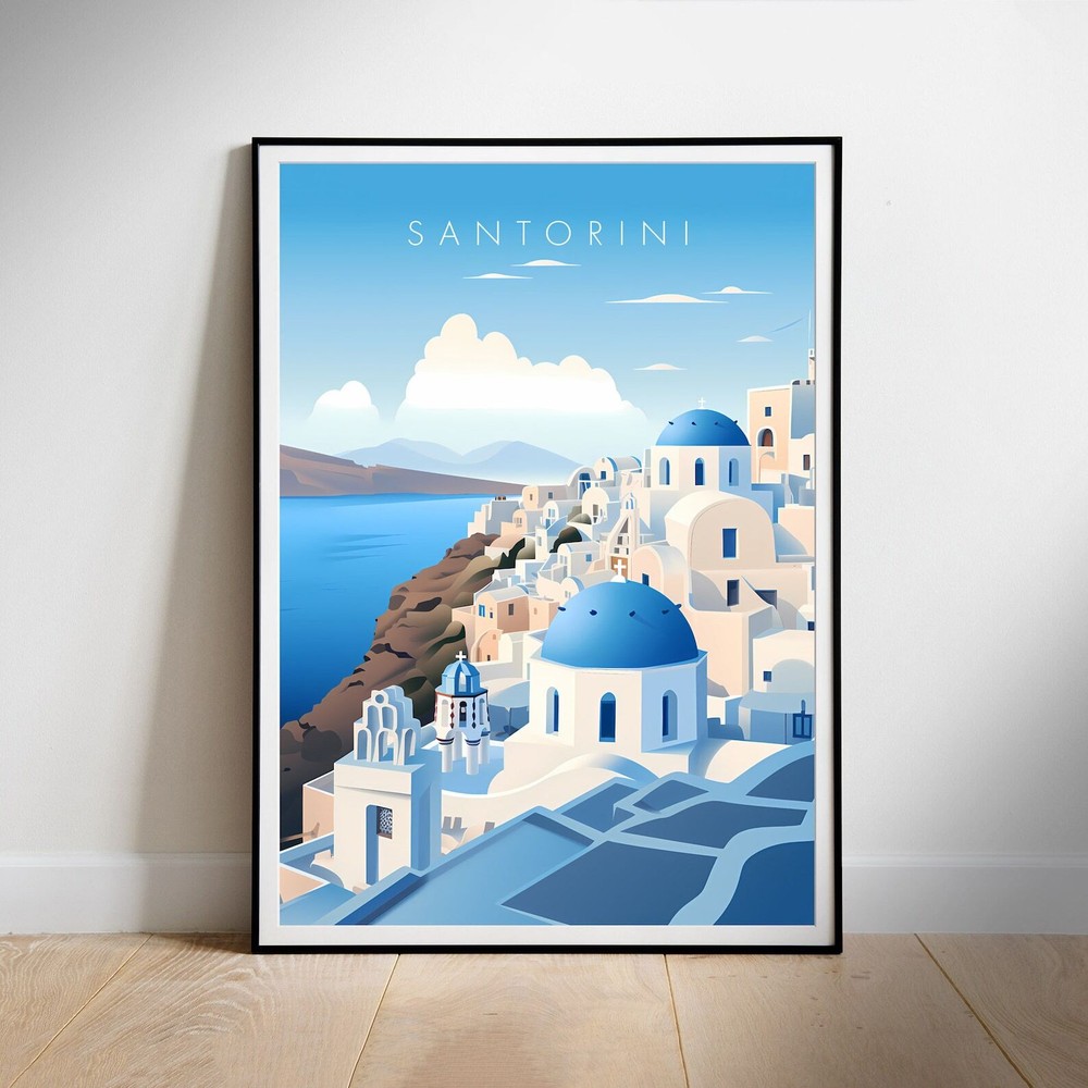 Printable Wall Art Santorini Retro Travel Poster Instant Hanging Decor New Home
