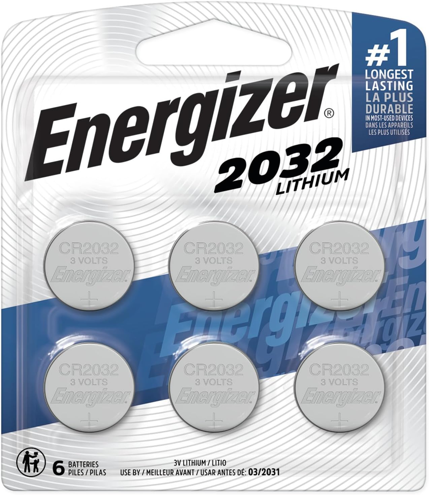 Energizer 2032 Batteries 6 Pack, 3V Lithium Coin Batteries