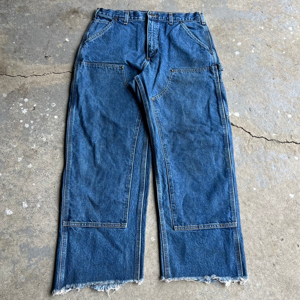 Vintage carhartt blue denim jeans double knee work wear carpenter pants