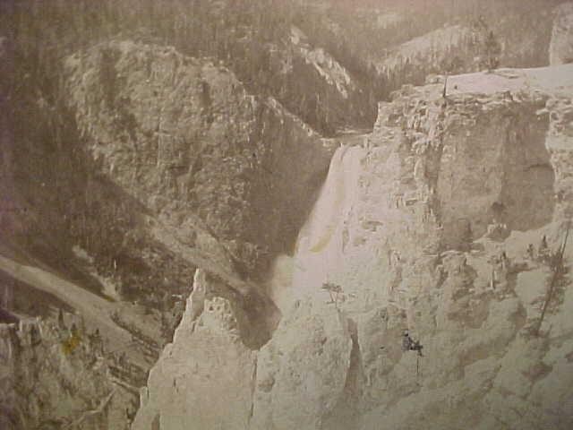 1890's CABINET CARD PHOTO YELLOWSTONE PARK LOWER FALLS CANYON TOWNER & LOWRY HEL