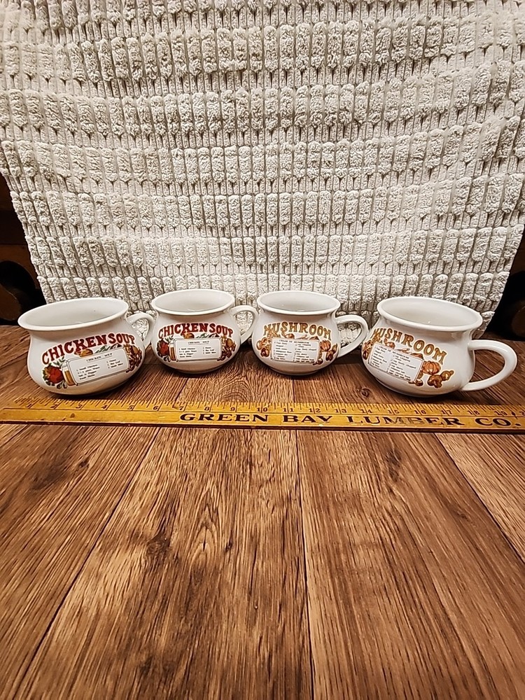 FOUR Vintage 1980's SOUP RECIPE Mugs