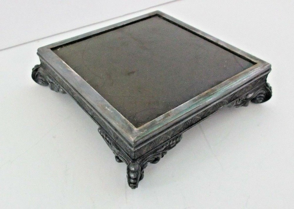 Trent Tile Co Tile  In James W. Tufts Quadruple Plate Trivet  #1905 Green Gloss