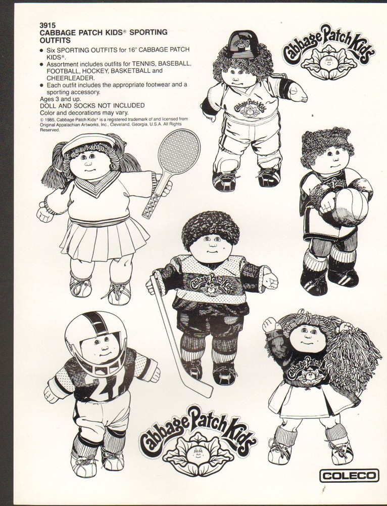 Vintage Ad Sheet #643 - Coleco - Cabbage Patch Kids Sports Clothing Outfits