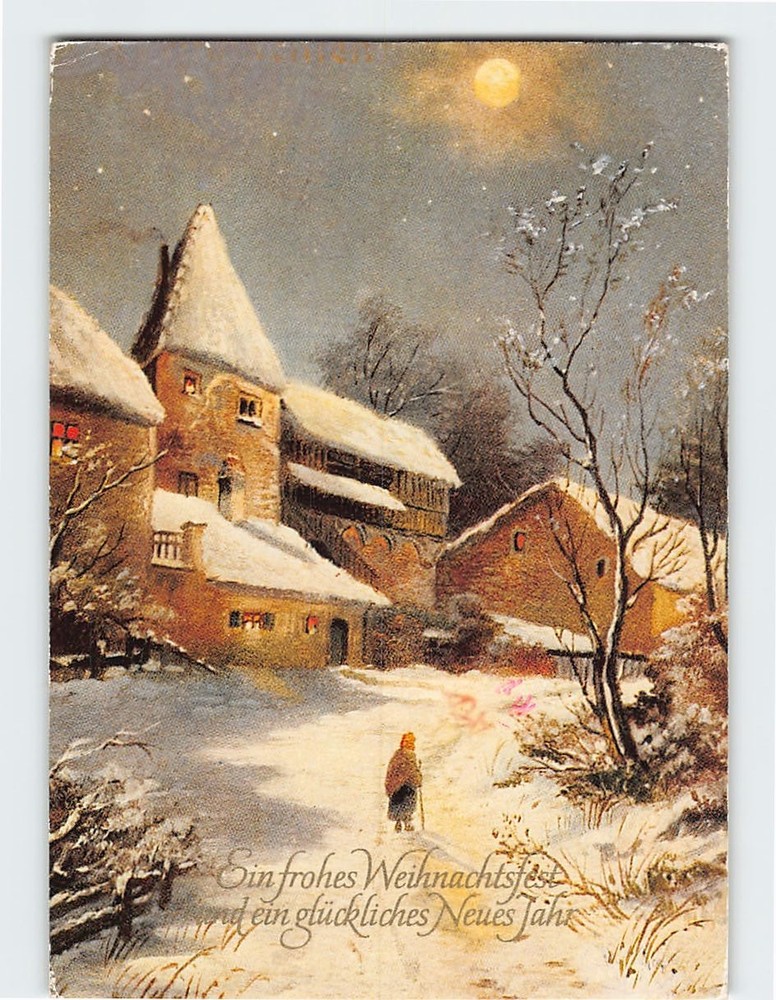 Postcard  A Merry Christmas and a Happy New Year Winter Scene Painting