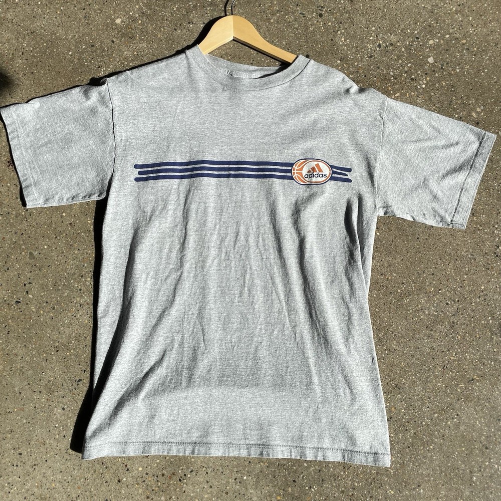 Vintage 90s Adidas Basketball Trefoil T Shirt Men's Size Medium Gray Sports