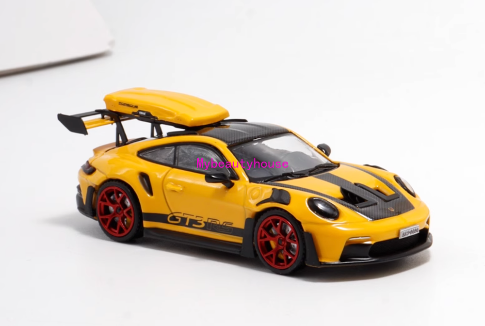 1:64 HCI Yellow Porsche 911 992 GT3 RS Diecast Model with Roof Box