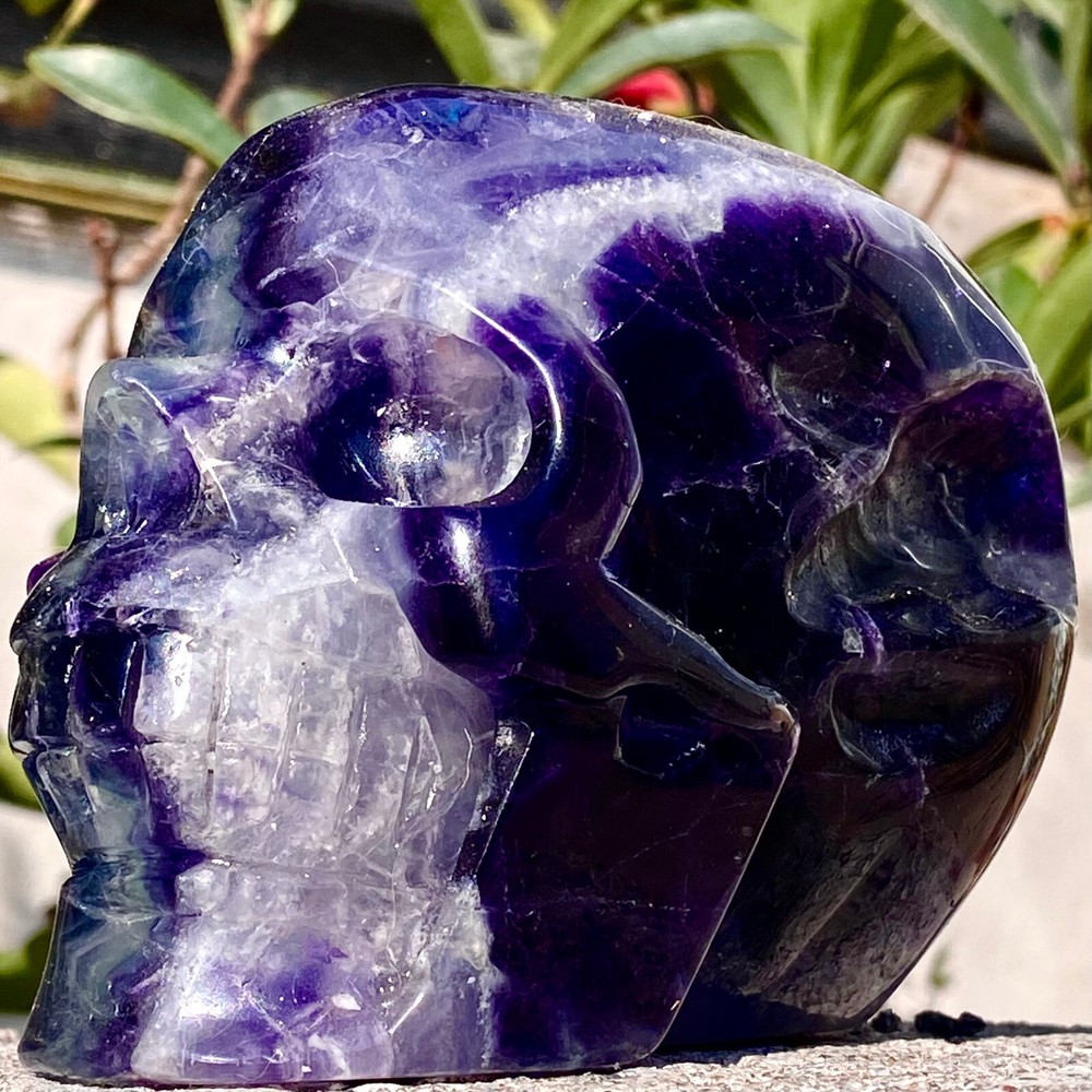 2.88LB  Natural Beantiful Fluorite Quartz Skull Hand Carved Crystal Skull