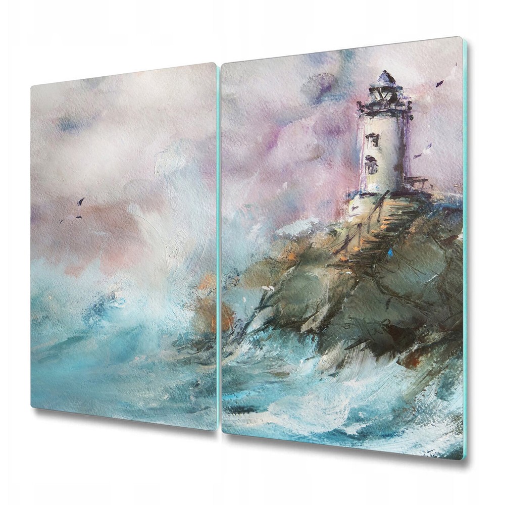 Glass Chopping Board Lighthouse Seascape Oil Painting Abstract Painting 2x30x52