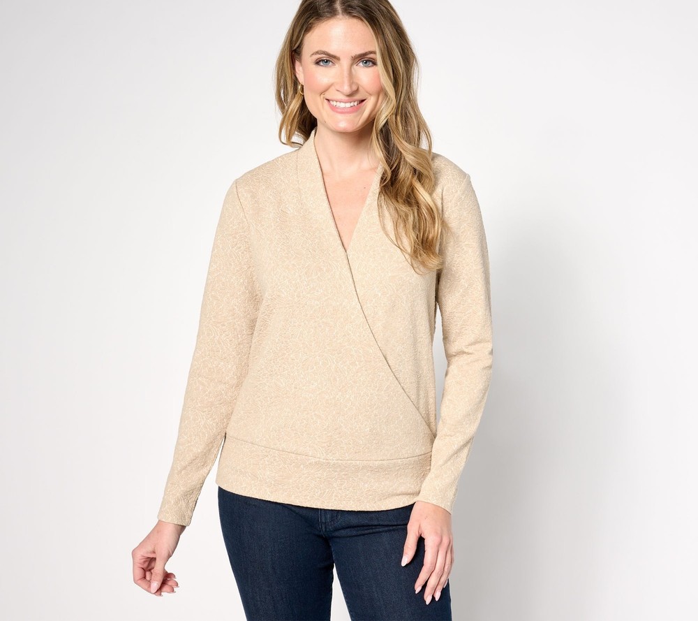BEAUTIFUL by Lawrence Zarian Women's Top Sz S Faux Wrap Knit White A673998