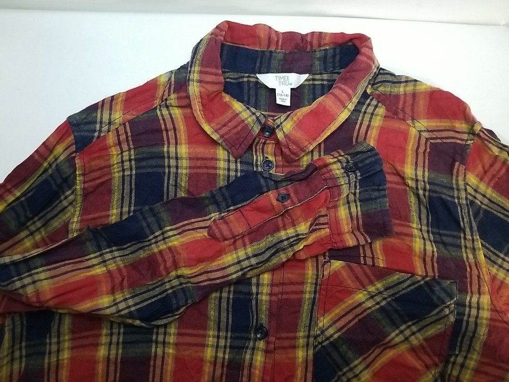 Time and Tru Womens Button Up Plaid Flannel Shirt Long Sleeve Large 12 - 14