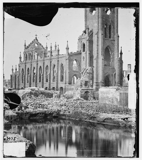 Cathedral,Saint John,Finbar,damage,Charleston,South Carolina,SC,Civil War,1865