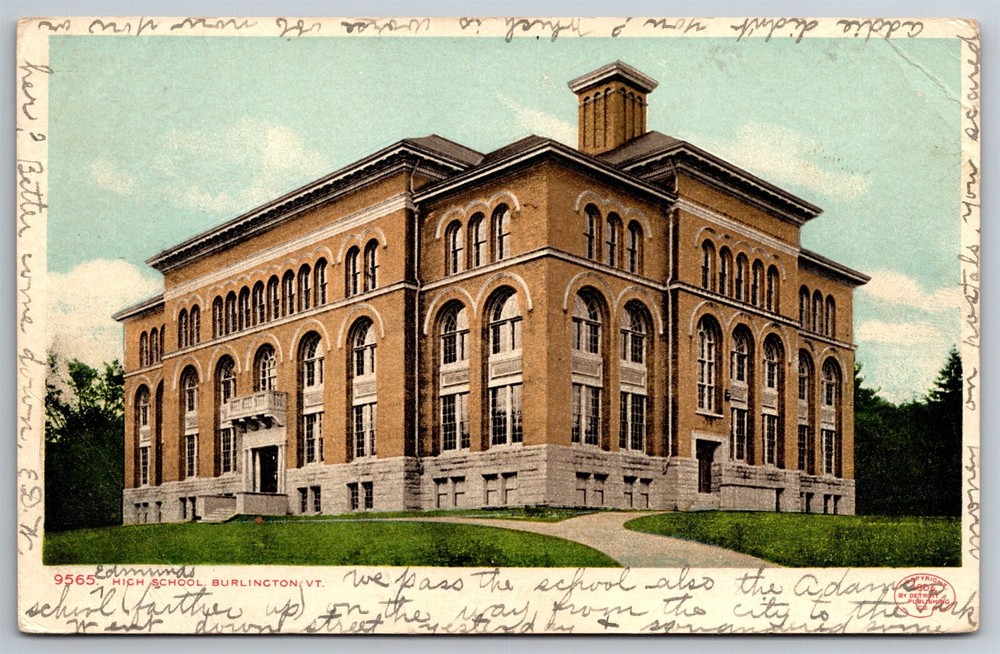 High School Burlington Vermont C1906 Postcard P16