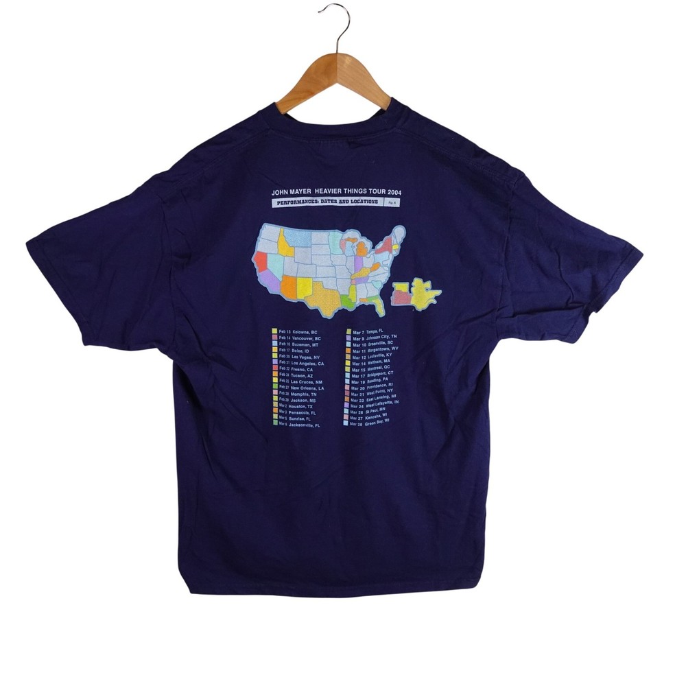 John Mayer Heavier Things Tour 2004 T-Shirt Navy Blue Hanes Beefy-T Mens XL