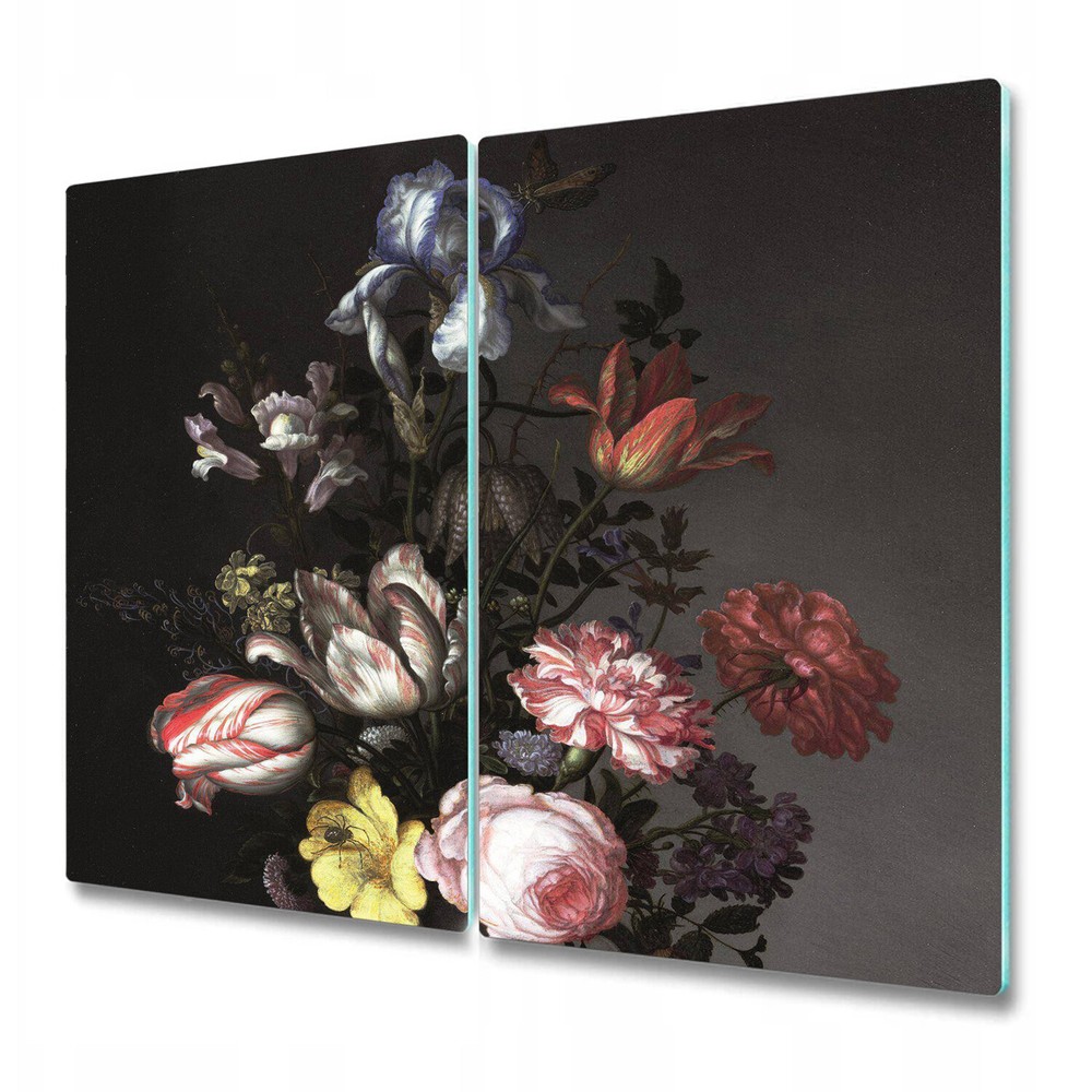 Tempered Glass Induction Ceramic Hob Cover Dark Vintage Floral Rose 2x30x52