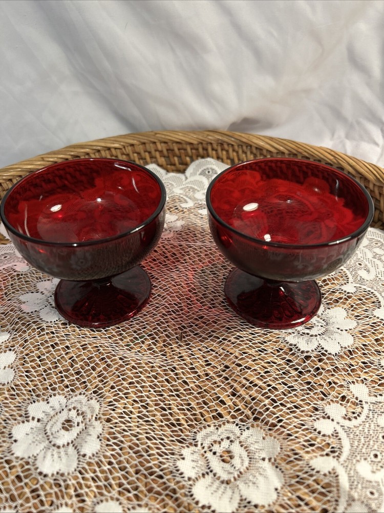 Vintage Anchor Hocking Royal Ruby Red Stemmed Sherbet /Dessert Cup Set Of 2