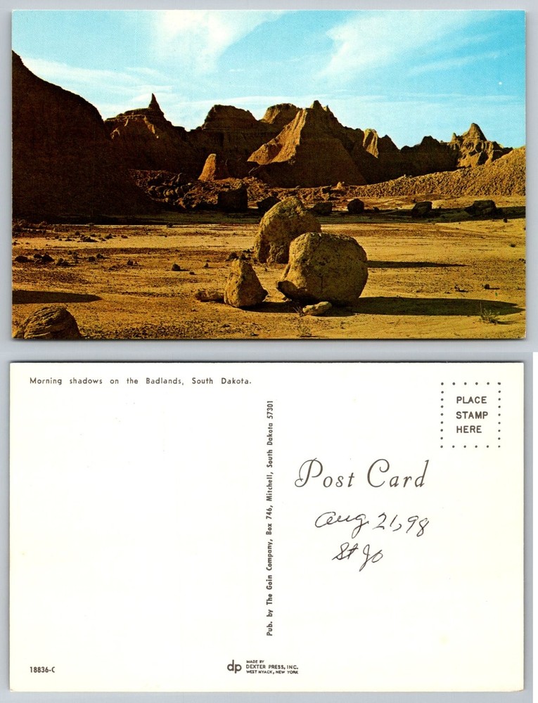 Vintage Badlands South Dakota Postcard Morning Shadows Dexter Press Chrome