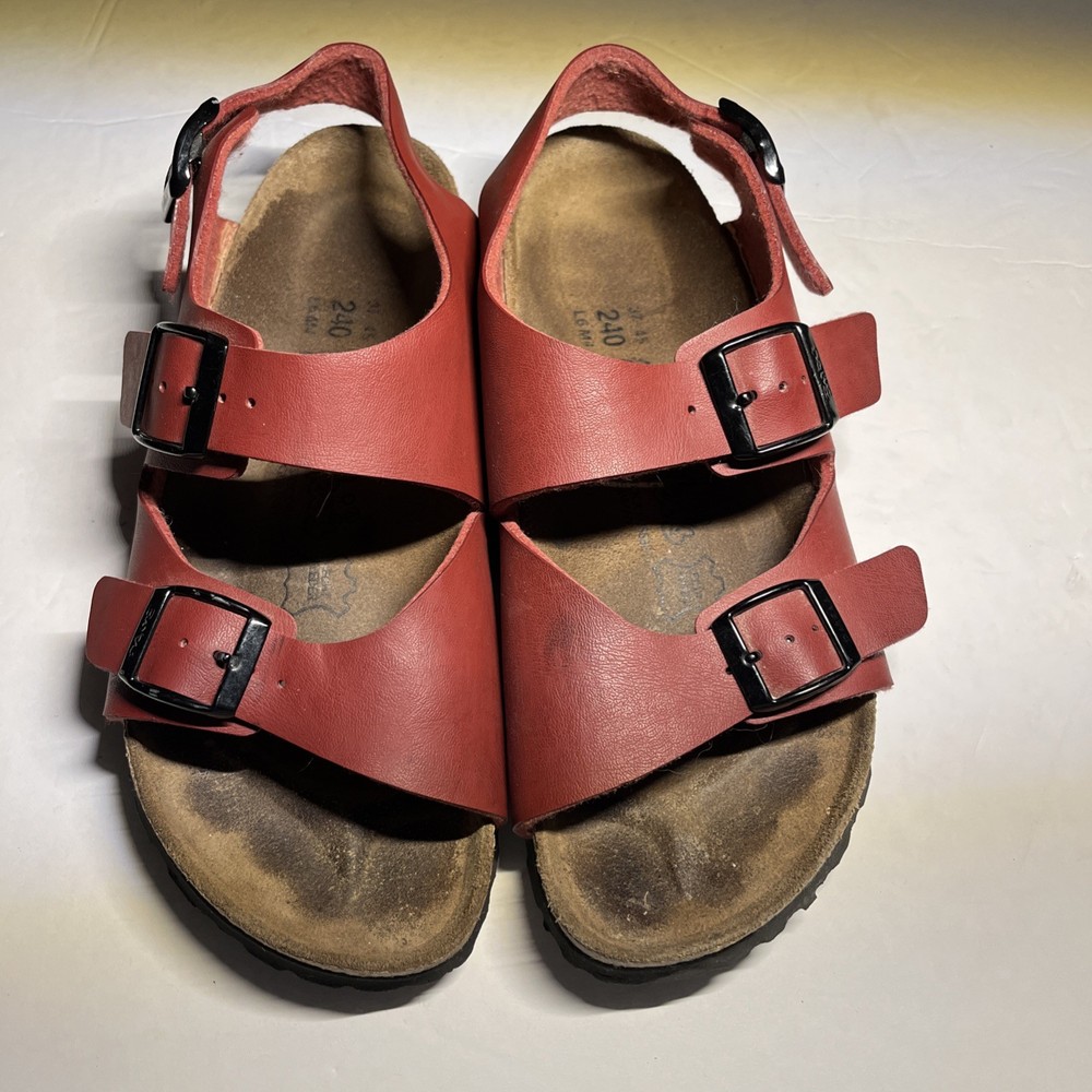•Birkenstock Women Birkis Milano Red Birko Slingback Sandals Size 6 / 37 Narrow