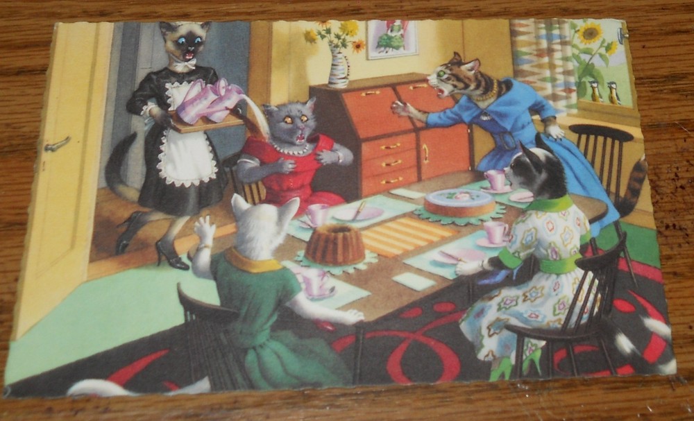Alfred Mainzer Cat Postcard 4916 Eugen Hartung Maid Cat Spill Tea Party   U2