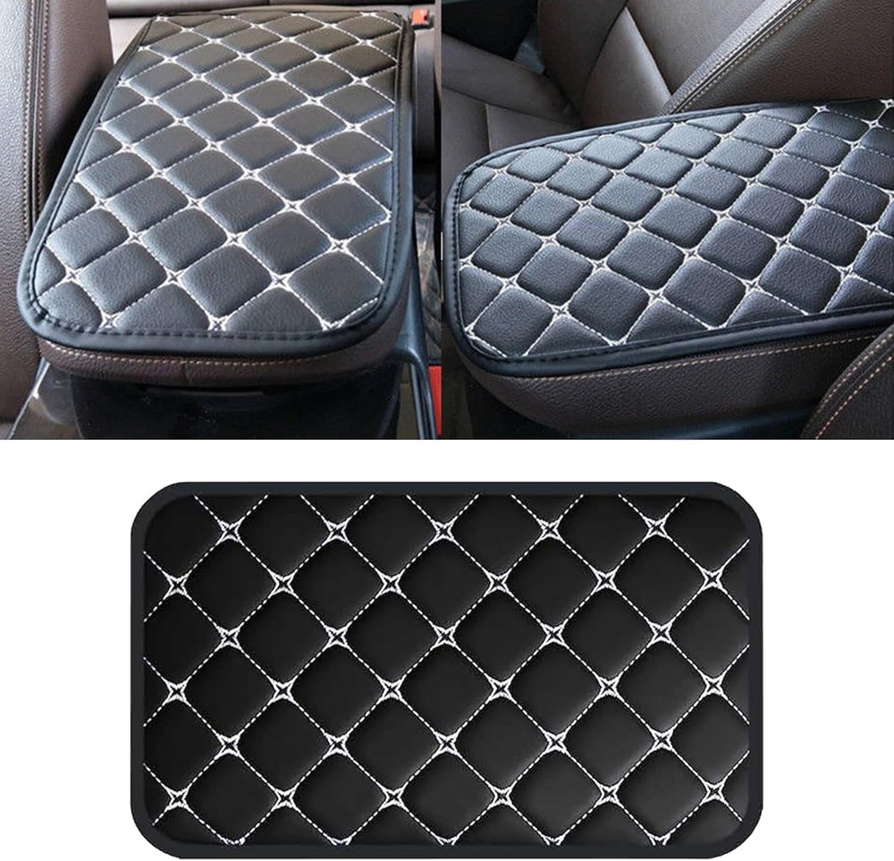 Universal PU Leather Waterproof Car Center Console Armrest Cover Black/White
