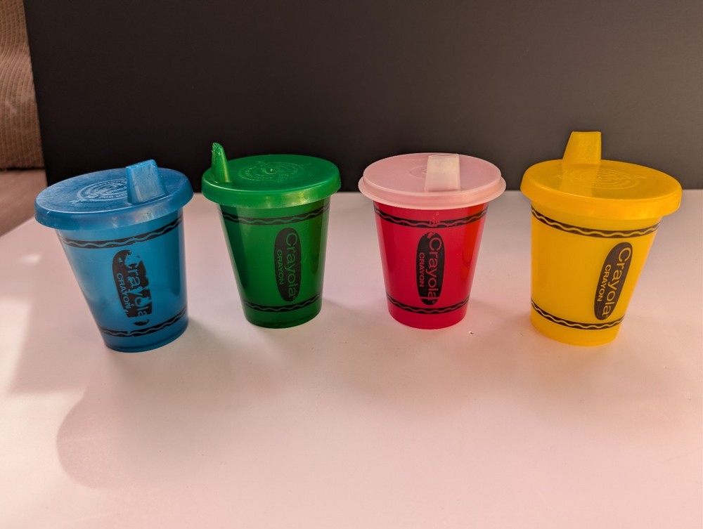 Vintage Crayola Crayon Cups with Lids – Blue Green Red Yellow Stacking Set of 4