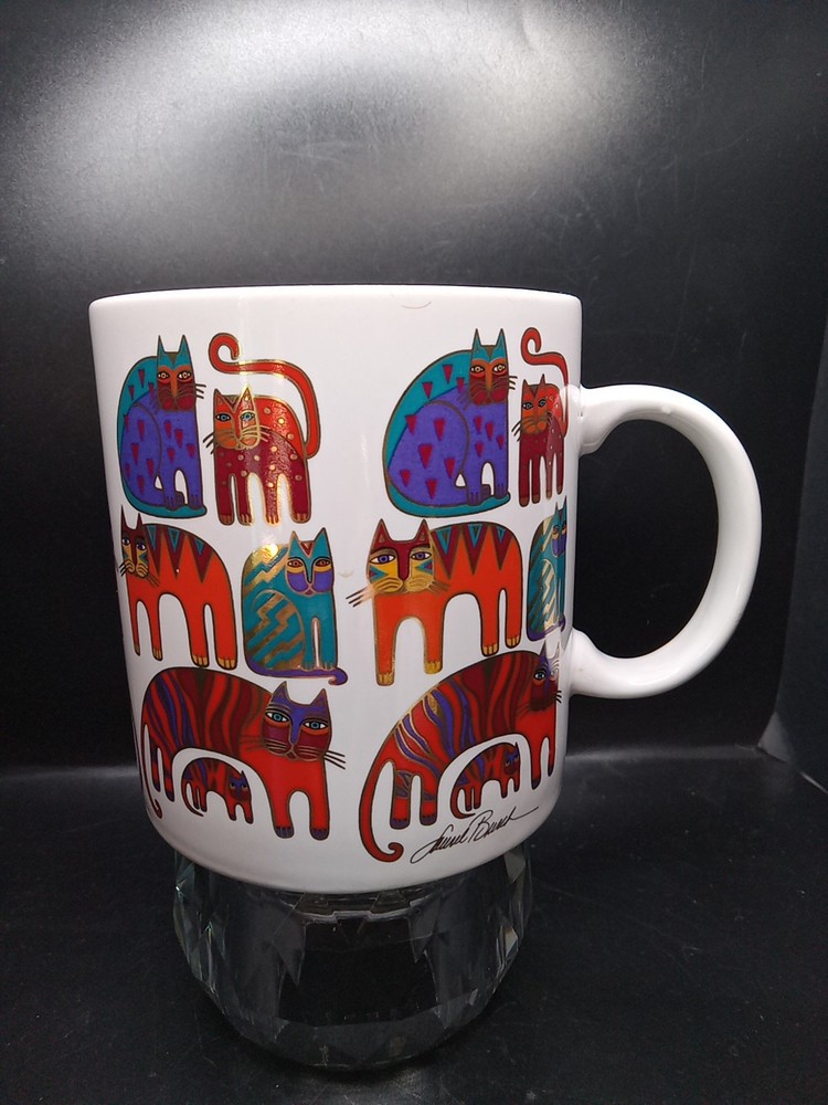 Vtg Laurel Burch Fantastic Felines Coffee Cup Mug Signed Rainbow Cats Kitties