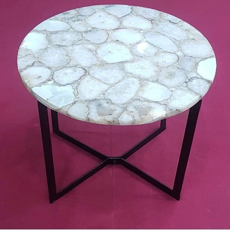 15x15 White Agate Stone Side Table Top for Elegant Home Decor
