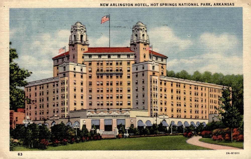 1930s New Arlington Hotel Hot Springs National Park Arkansas Linen Postcard