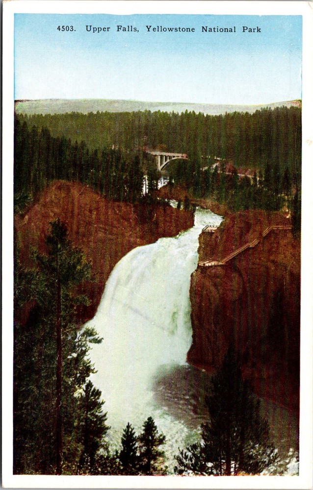 Upper Falls Yellowstone National Park Vintage Postcard Collectible