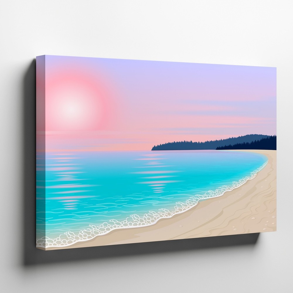 Beach Sunset Canvas Wall Art Ocean Waves Seashore Landscape Coastal Decor Print