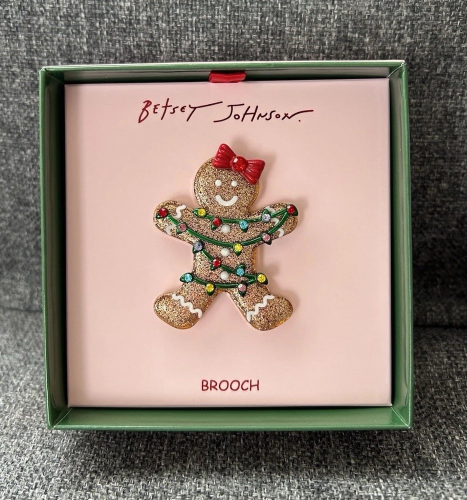 New! Betsey Johnson Christmas Lights Gingerbread Girl Pin Brooch