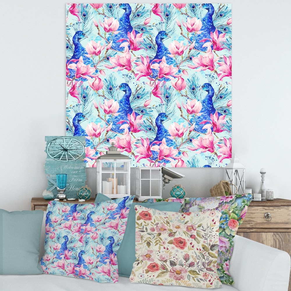 Vibrant Peacock and Magnolia Canvas Art by Designart