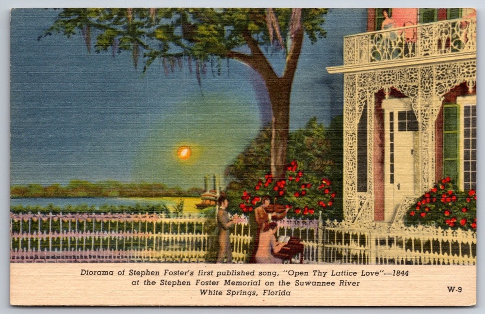 White Springs Florida~Diorama Of Stephen Fosters First Song~Vtg Linen Postcard