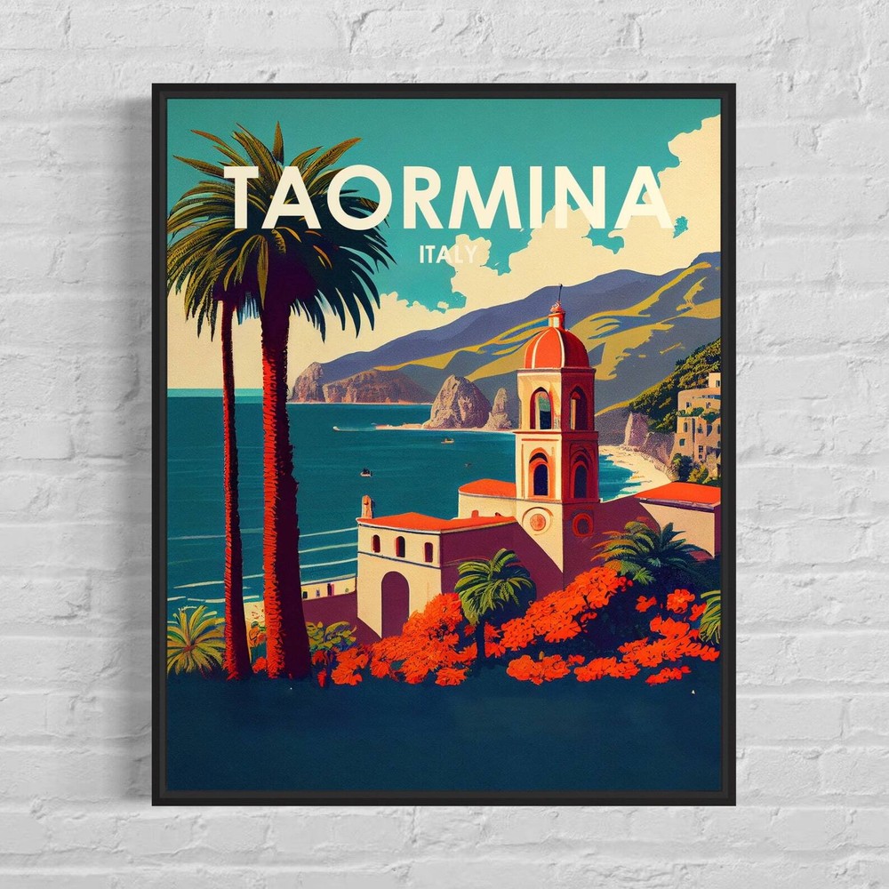 Taormina Italy Retro Art Print Taormina Italy Wall Art Illustration Taormina