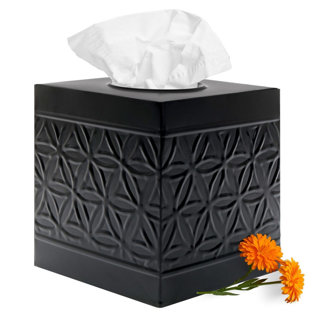Black Tissue Box Cover Square, Matte Black Bathroom Accessories, Tissue Holde...