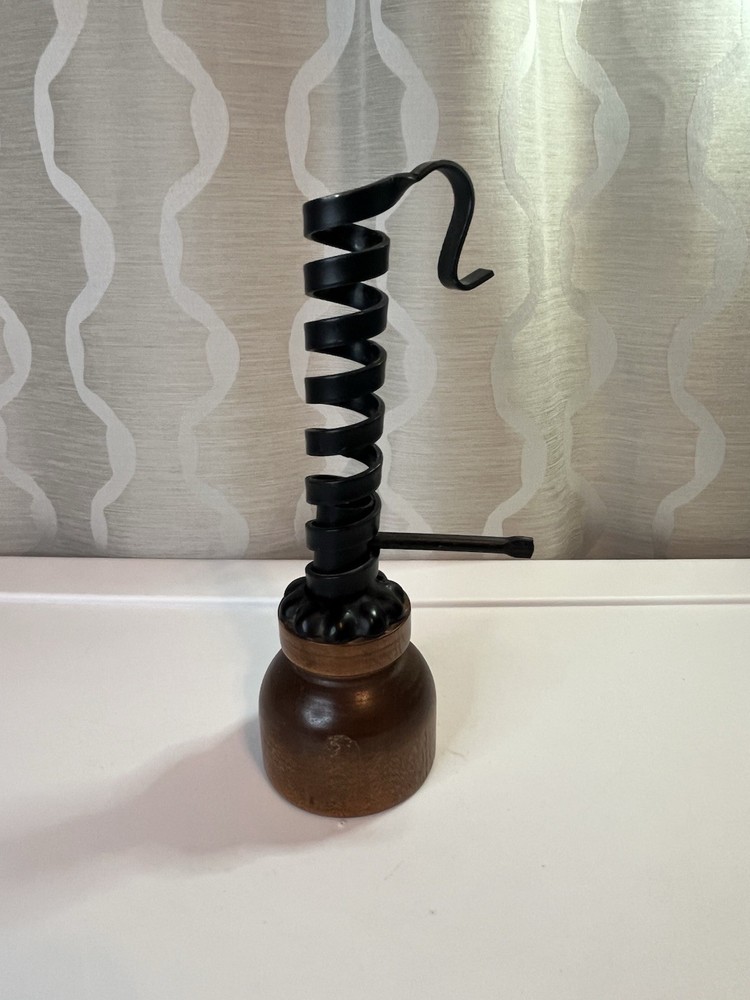 Vintage Wood Wrought Iron Spiral Courting Candle Holder