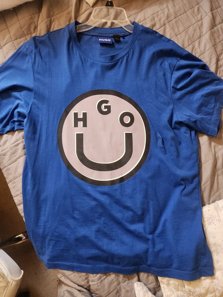 HUGO Men's Blue Graphic Logo Crew Neck Short Sleeve T-Shirt Size XL Worn 3 times