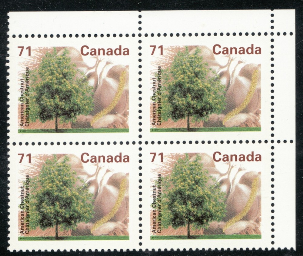 1995 - #1370 UR Pl. Blank Corner Block - Canada Fruit Tree Definitive - cv$7.50