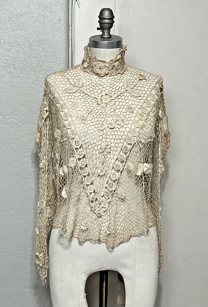 Antique Edwardian Irish Crochet Handmade Lace Blouse