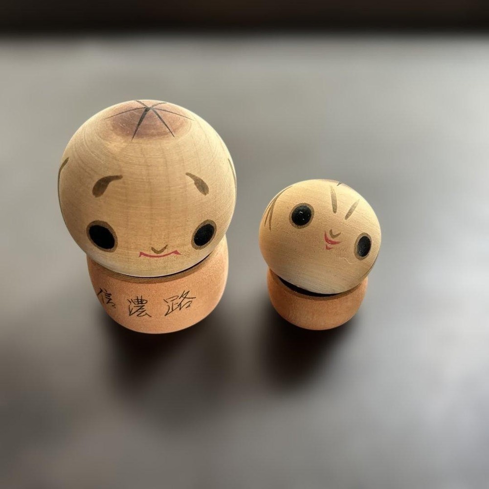 Shinanoji Kokeshi Doll Set Japanese Traditional Hand-Painted Wooden 10cm 6cm