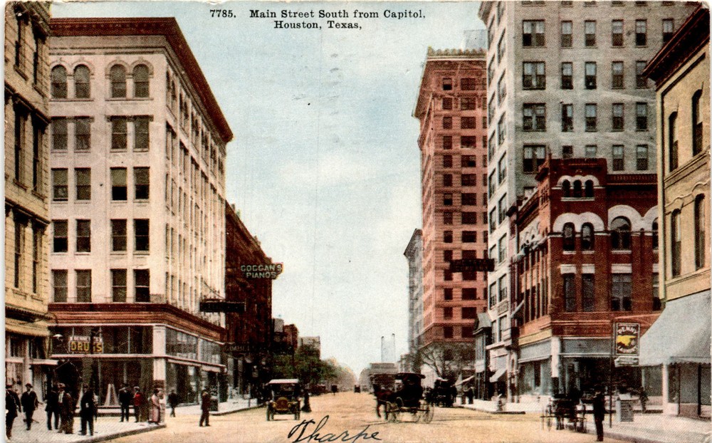 Main Street South, Capitol, Houston, Texas, G. E. Matthews, Library, Postcard