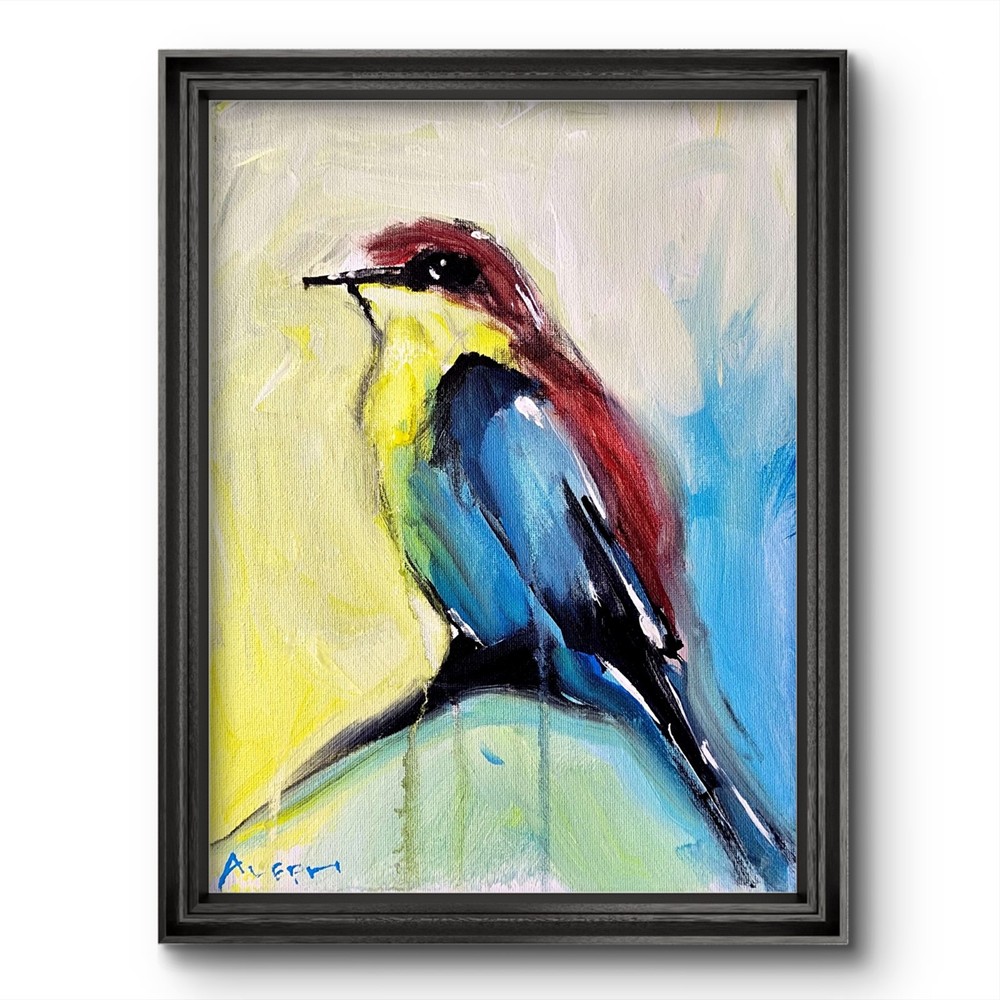 Aleph Original Art Bird 9 x 12  Abstract Expressionist Original Painting Canvas
