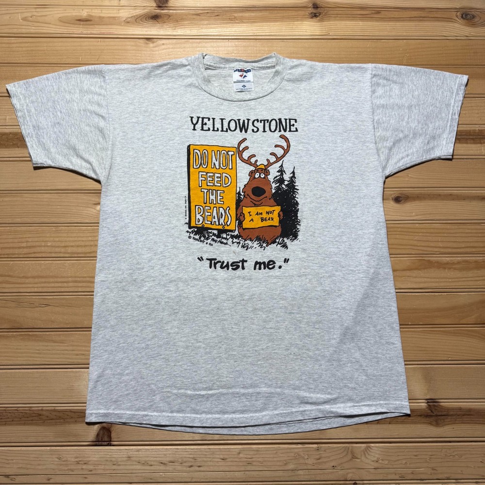 Vintage 90s Yellowstone Do Not Feed The Bears Funny Graphic T-Shirt USA - Large