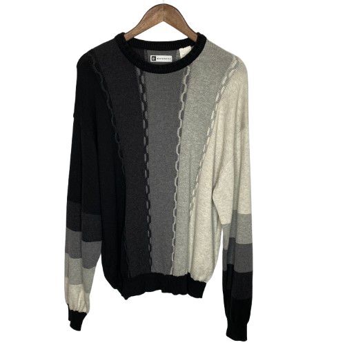 VTG 90s Bachrach Mens Color Block Crew Neck Sweater XL Black Gray Retro Hipster