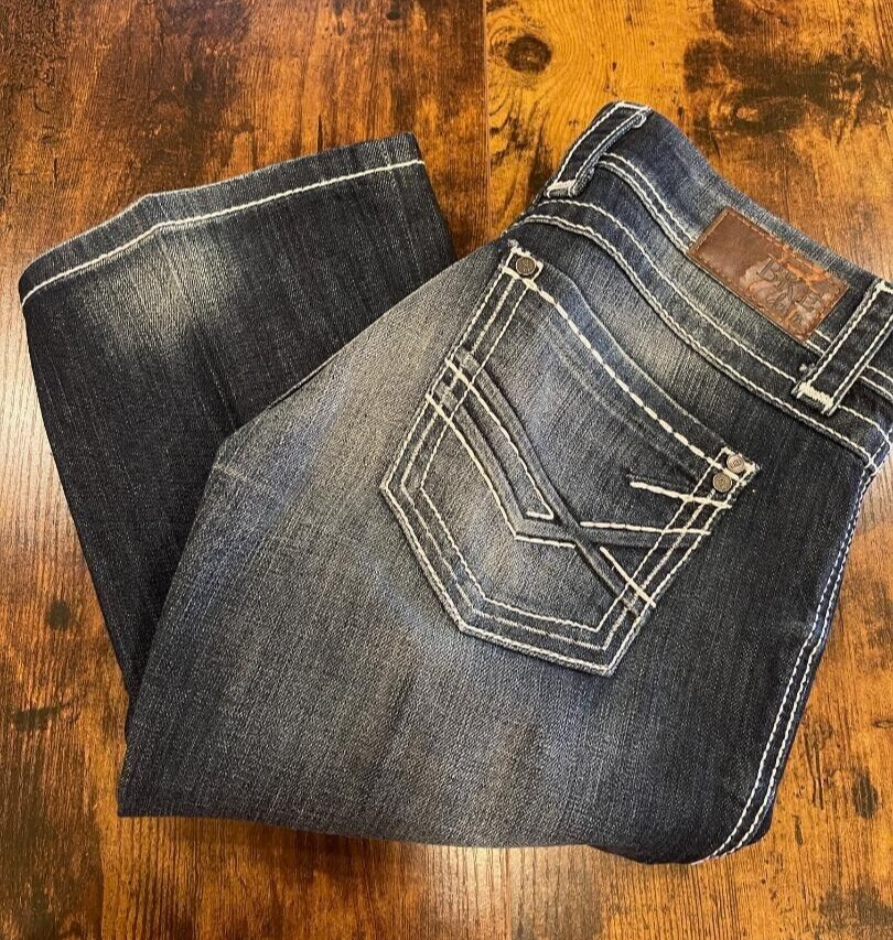 BKE Women's Sabrina Denim Bootcut Jeans White Stitching SZ 29R x 31.5