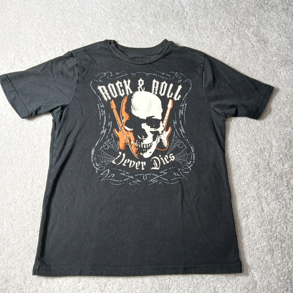 Boys Short Sleeve Halloween Graphic Tshirt Black Large 10-12  Skull Rock & Roll