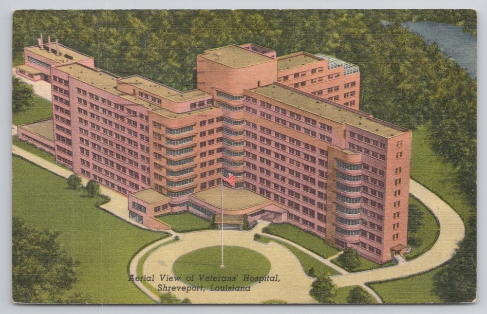 1956 Shreveport, LA Veterans Hospital Aerial View Linen Postcard Curteich
