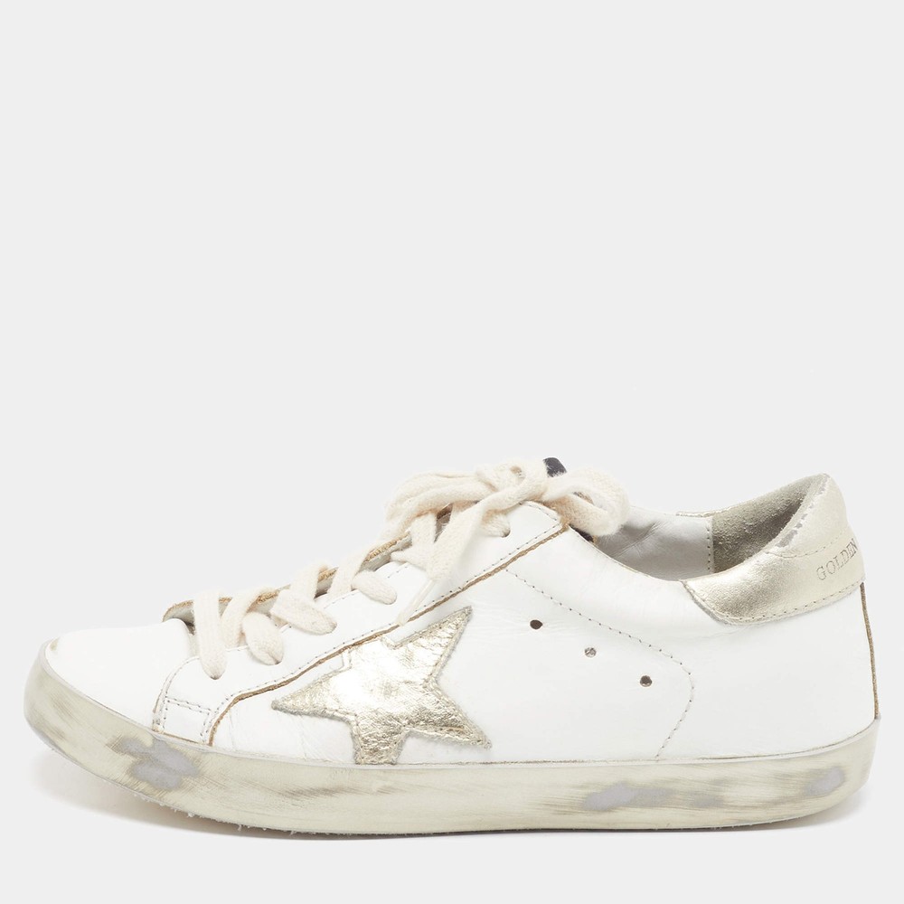 Golden Goose Superstar Size 35 WhiteGold Leather Lace Up Sneakers